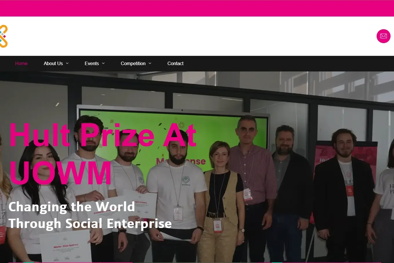 Hult Prize at UOWM Website homepage screenshot
